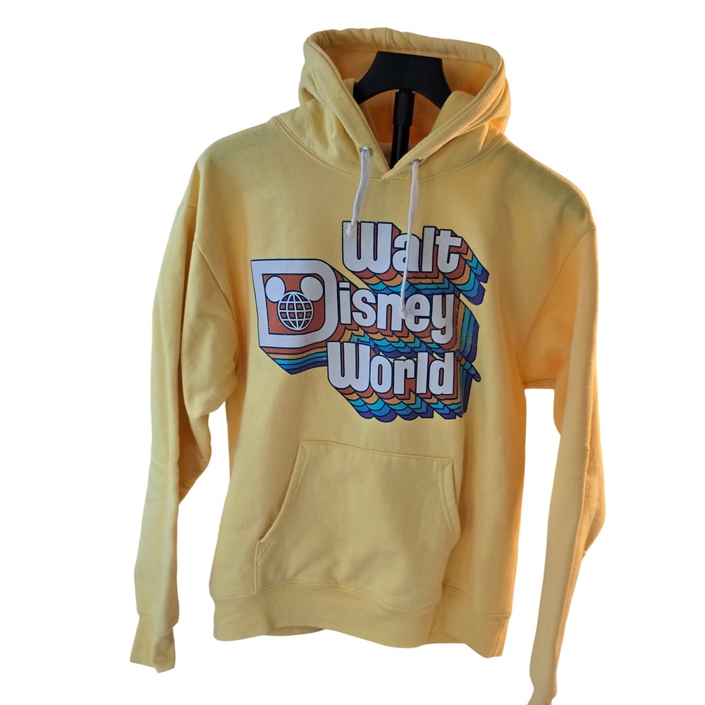 Walt Disney World Parks Retro Rainbow Logo Yellow Hoodie Unisex M Streetwear
